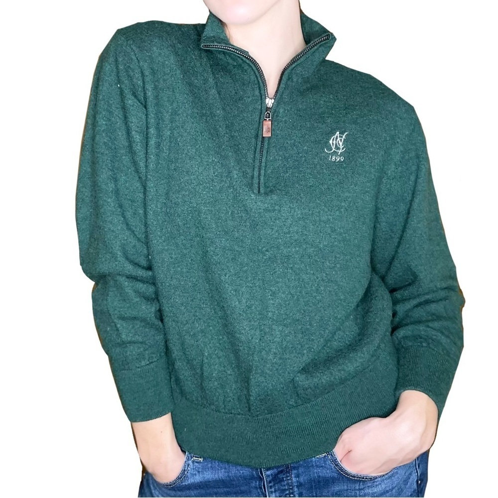 Turtleson Forest Green Merino Wool Quarter Zip Sweater